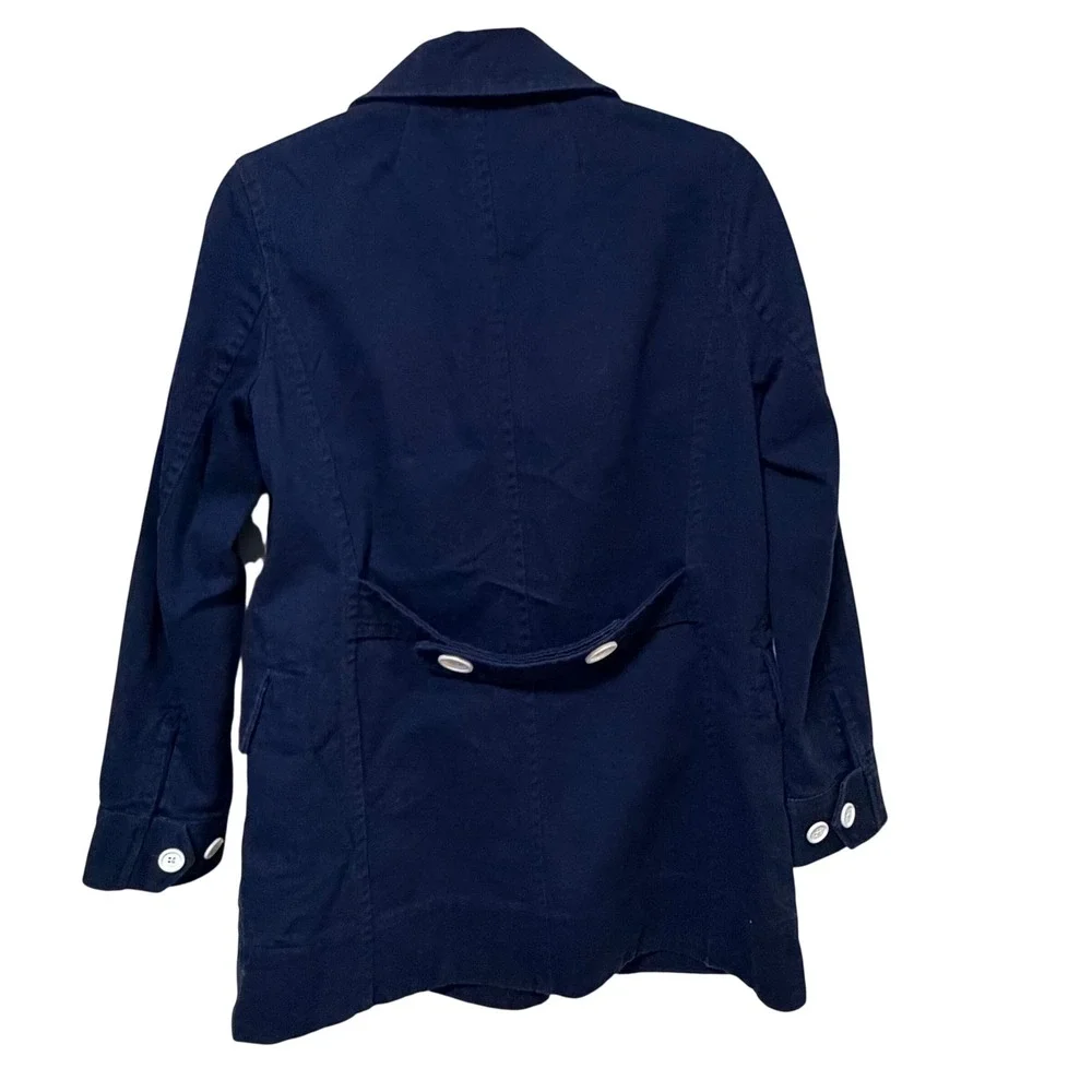 J.Crew Womens Navy Blue Cotton Double Breasted Pea Coat Jacket White Buttons 2 - Picture 3 of 8
